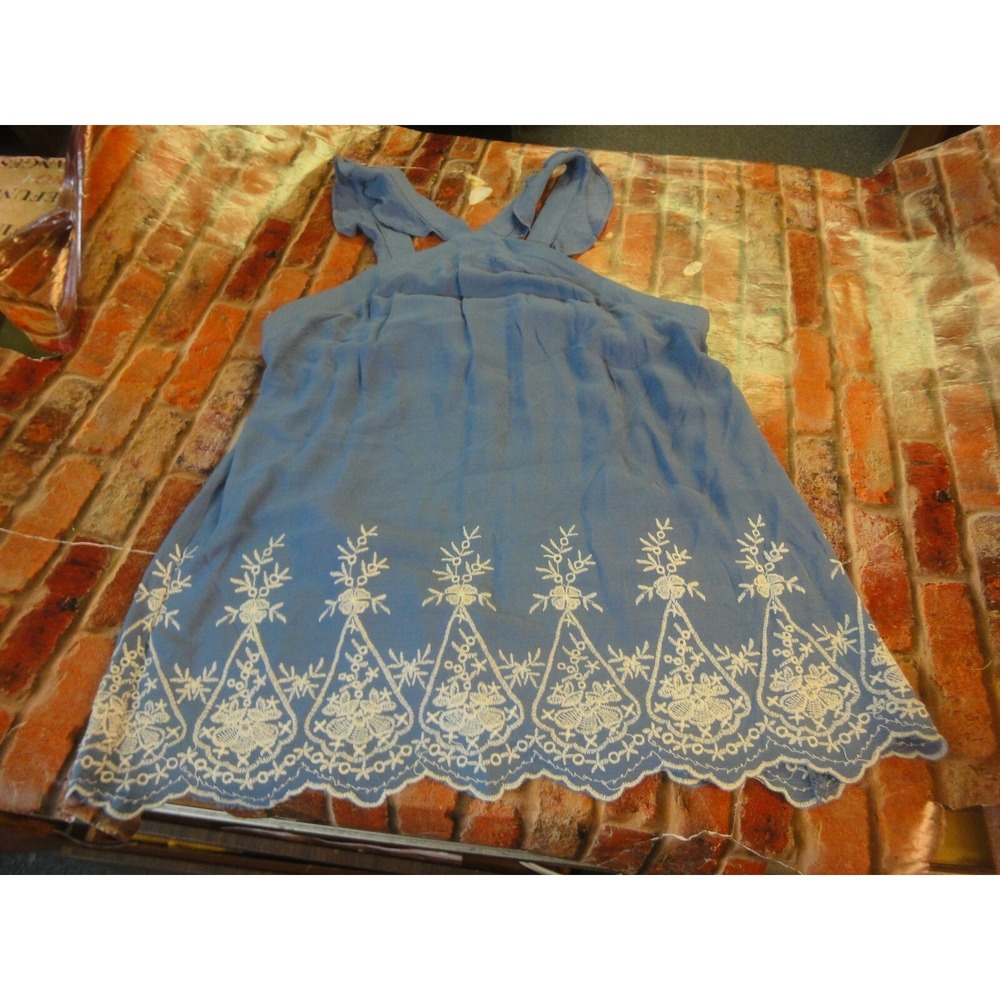 Current Project L Wedgewood blue white embroidery embroidered tank top shirt NEW
